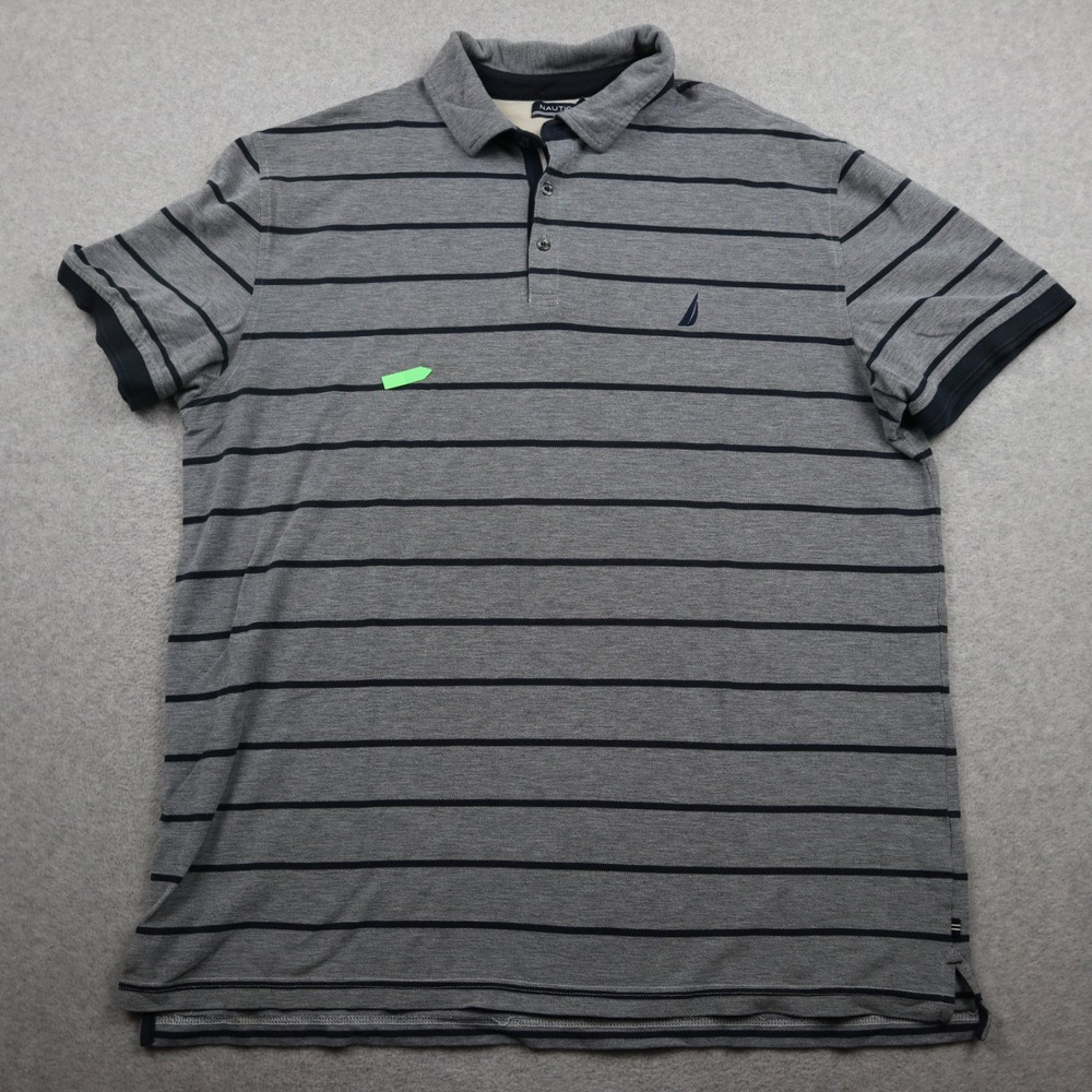 Nautica Polo Shirt Mens XXL 2XL Blue Striped Short Sleeve Cotton Blend Casual